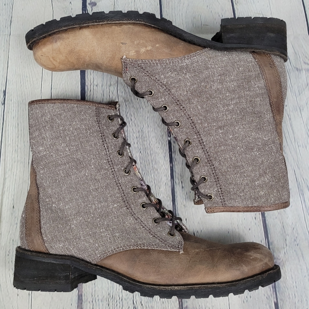 L.L. BEAN | tweed/leather outer & floral inner fashion heeled boots